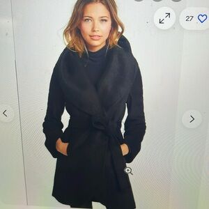 Tahari Marla belted wrap 80% wool coat oversized shawl collar hood